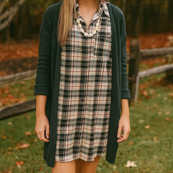 Love J Fall Plaid Shirt Dress - Picture 1 of 6